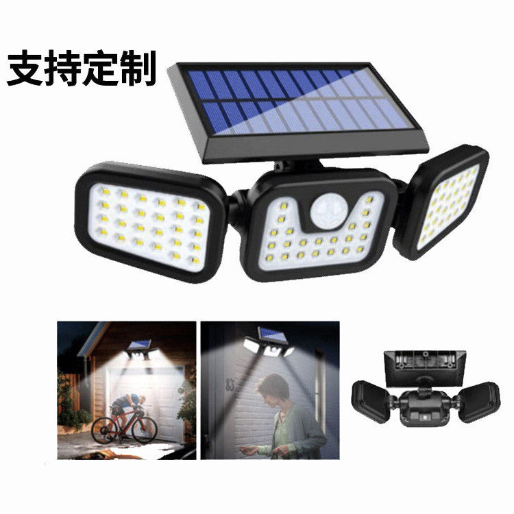 Customized Solar Sensor Lights74LED Three-head rotatable wall lamp, outdoor light-controlled waterproof road and courtyard street light