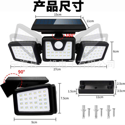 Customized Solar Sensor Lights74LED Three-head rotatable wall lamp, outdoor light-controlled waterproof road and courtyard street light